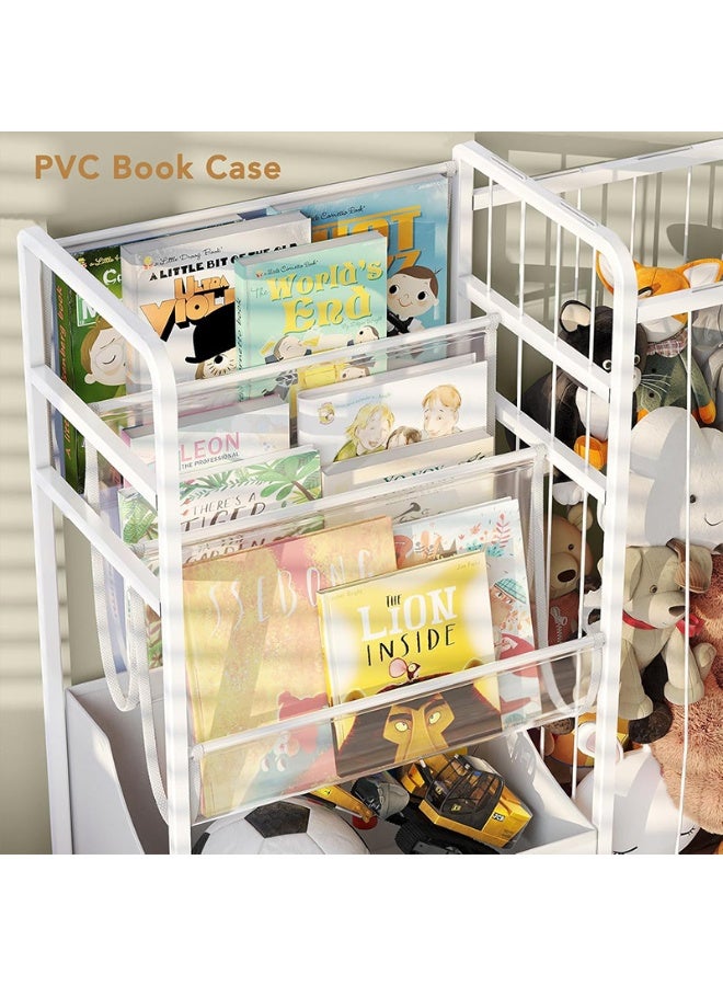 WALALLA Kids Bookshelf and Stuffed Animal Storage,3-in-1 Metal Toy Shelf with Wheels,Toddler Bookshelf with PVC Display Shelf & Toy Box,Sturdy Toy Organizer and Montessori Book Shelf for Kids Room,Playroom - Image 4